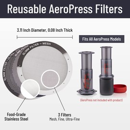 Reusable Filter Set by Slimm Filter - 3 Piece, Stainless Steel Metal - Mesh, Fine, Ultra-Fine Metal Filter For AeroPress Coffee and Espresso Maker - Brew Barista-Grade Coffee At Home
