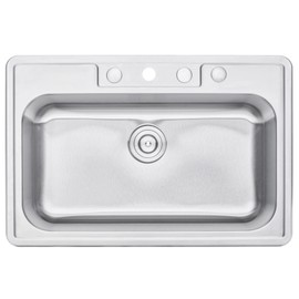 CozyBlock 33 x 22 x 9 Inch Top-mount/Drop-in Stainless Steel Single Bowl Kitchen Sink with Strainer - 18 Gauge Stainless Steel-4 Faucet Hole