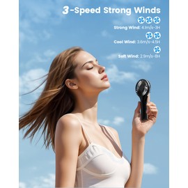 Edvision Handheld Fan, Portable Fan Mini Fan Powerful Hand Fan with 3 Speeds, USB Rechargeable Personal Fan, Makeup Lash Fan for Stylish Girls, Cute Small Pocket Fan for Travel/Outdoor/Home, Black
