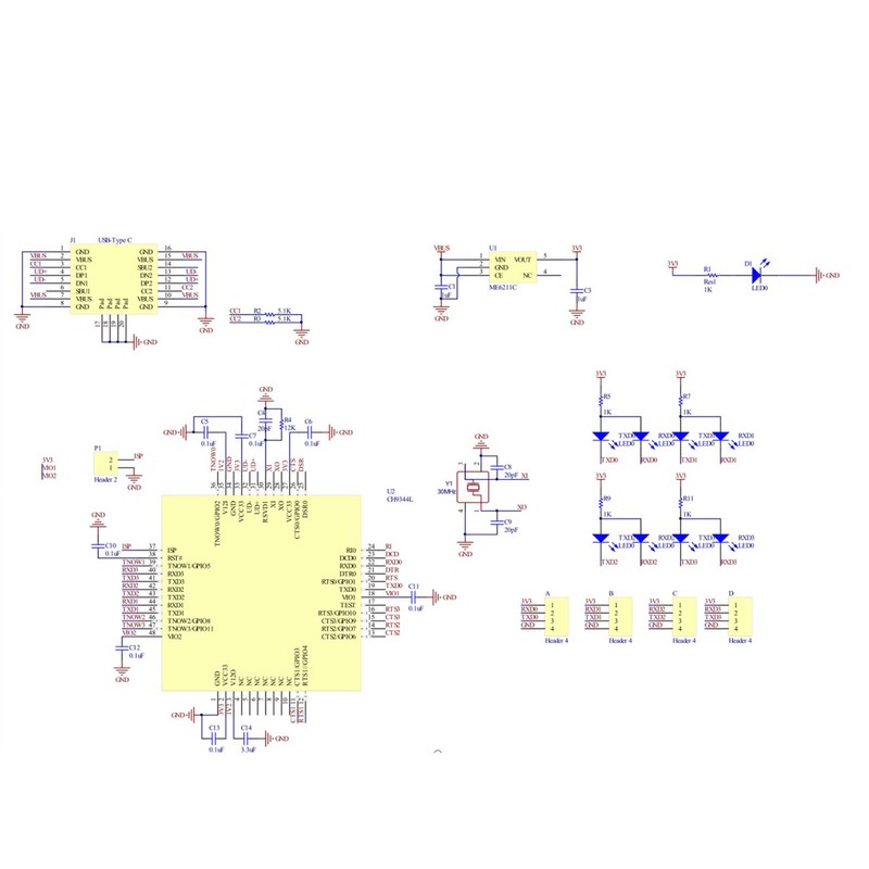 USB to 4 Way TTL Module CH9344 12Mbps Baud Rate