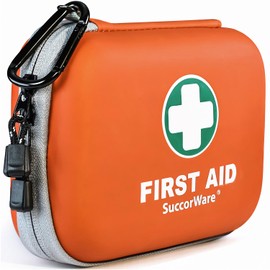 SuccorWare 150 Pieces Mini First Aid Kit - Small Medical Kit with Hard Shell - Emergency First Aid Kit for Car, Travel, Home, Outdoor, Office, Camping, Hiking (Orange)