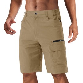CRYSULLY Mens Hiking Shorts Outdoor Lightweight Quick Dry Casual Cargo Work Travel Shorts with Elastic Waist Khaki 38