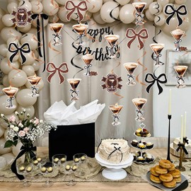 Hokinaa Espresso Martini Birthday Decorations - 30 Pcs A Tiny Bit Older Hanging Swirls, Brown Black Martini Bow Foil Ceiling Streamers, Tini Bar Bachelorette Party Decor Supplies for Girls Woman