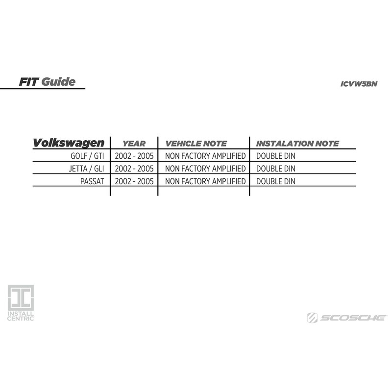 SCOSCHE Install Centric ICVW5BN Compatible with Select Volkswagen 2002-06 Double