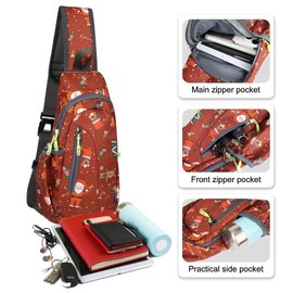 TITECOUGO Small Sling Bag Lightweight Crossbody Bag for Christmas Gifts Women Men Hiking Backpack Travel Shoulder Bag Chest Daypack for Gym Work Outdoor Sports Christmas Red