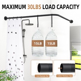 23.6"-54.3"*23.6"-54.3" Adjustable Corner Shower Curtain Rod, L Shaped Shower Curtain Rod 90 degree Curved Curtain Rod for Bathroom Dressing Room Office Living Room Room Divider, Black