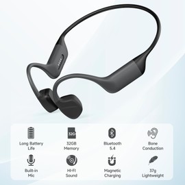 Bone Conduction Headphones, IPX8 Waterproof Open-Ear Bluetooth 5.4 Headphones & 32GB MP3 Player, Wireless Earphones for Workouts, Running and Swimming, with 2 Magnetic Charging Cable