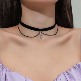 TseenYi Black Velvet Choker Necklace Silver Cross Pendant Necklace Gothic Cross Short Velvet Necklace Vintage Crucifix Suede Necklace Black Velvet Collar Necklace Jewellery for Women, Zinc