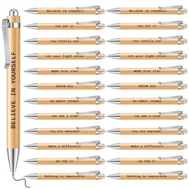 Tenare Pack of 24 Inspirational Ballpoint Pens with Saying Wooden Retractable Ballpoint Pen Funny Pen Set for Teachers Colleagues Farewell Gift Thank You Gifts Office