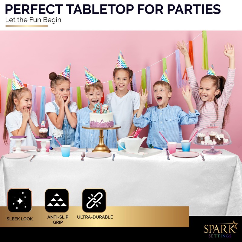 Amcrate Rectangular Plastic White Reusable Tablecloth Cover - Ideal for