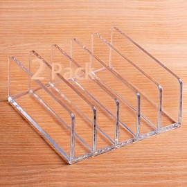 Halyuhn Acrylic Mail Organizer for Sorting Mail, Business Card 2Pack, 5 Slots Mail Holder for Desktop Shelf, Acrylic Mail Sorter for Desk Organzier, Clear Bill Money Divider for Cash Envelope,Set of 2