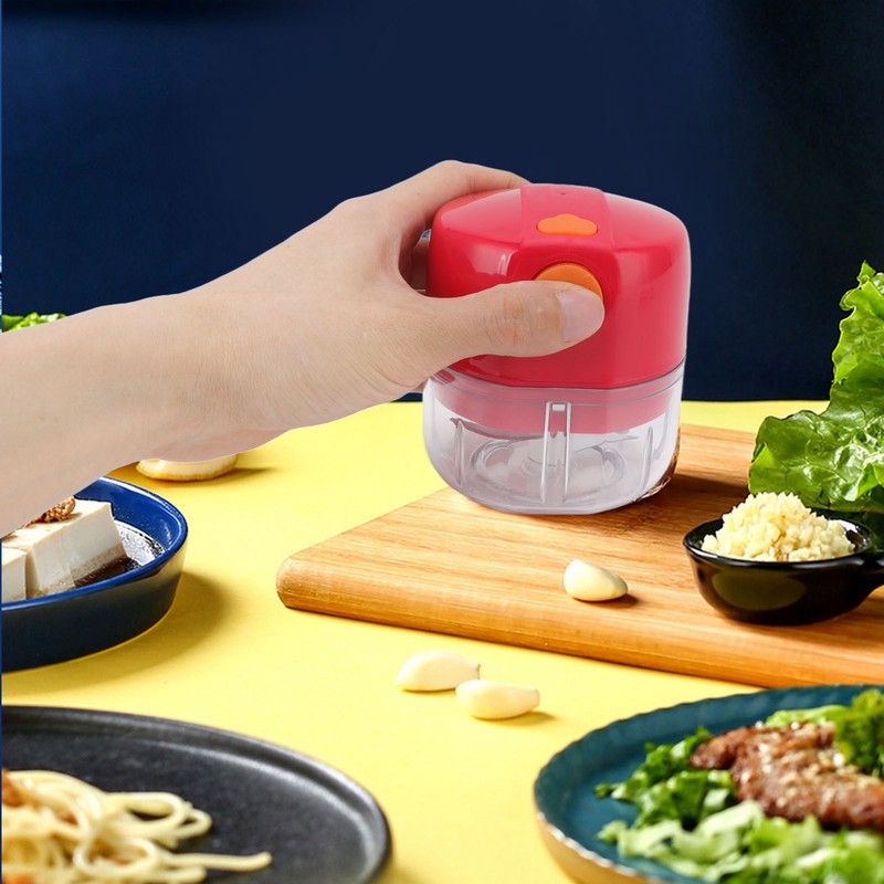 Garlic Chopper USB Charging Portable Red Double Blade 360 Degrees