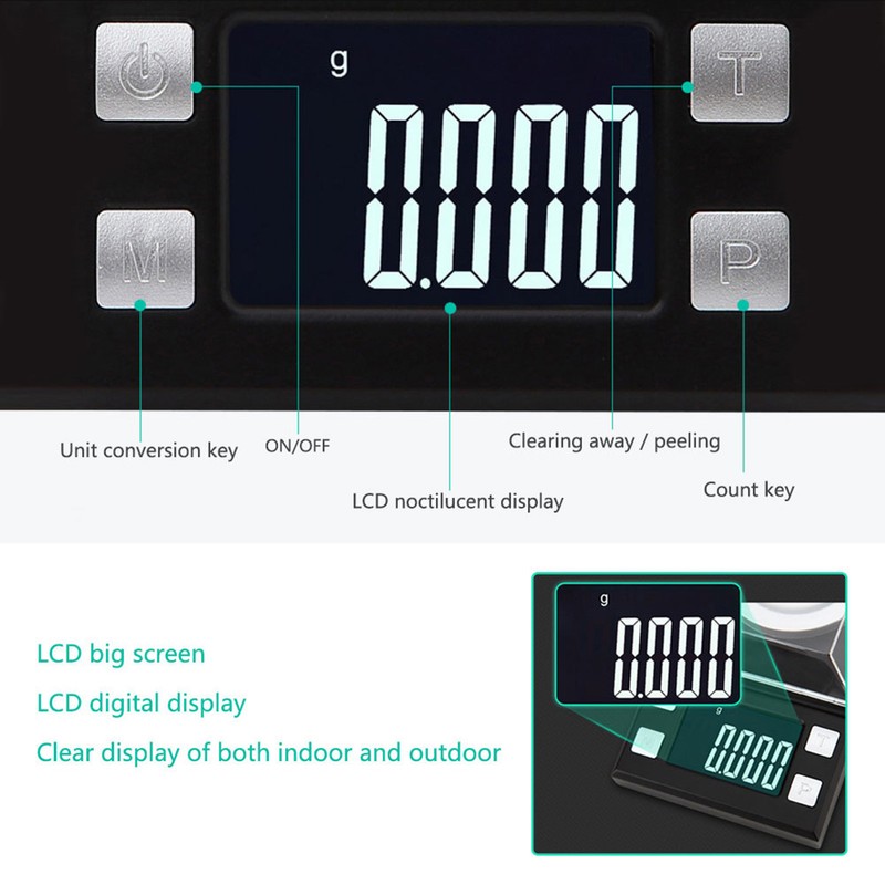 0.001g High Precision Portable Mini LCD Digital Electronic Scale for