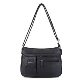 Angel Kiss Women's Handbag, Small Shoulder Bag, Leather Shoulder Bag with Zip, Adjustable Strap, Multiple Compartments, Black 2