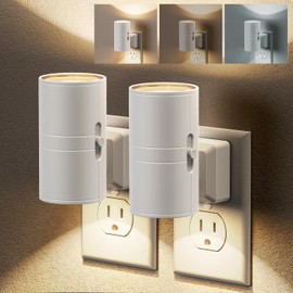 2 piezas Luz de Noche Enchufable,con Sensor de Luz de Atardecer a Amanecer,Brillo regulable de 0 a 100 lm y 3 colores,LED De Noche Regulable Para Pasillo,Dormitorio,Escalera(Blanco-3 colores)