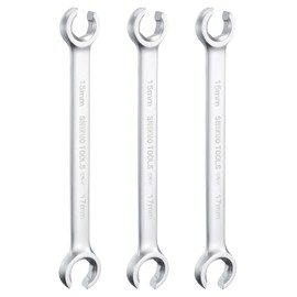 sourcing map 3pcs Flare Nut Wrench 15mm x 17mm High Carbon Steel Nickel Plating Wrench for DIY Hand-Making Automotive Repairs and Household Maintenance