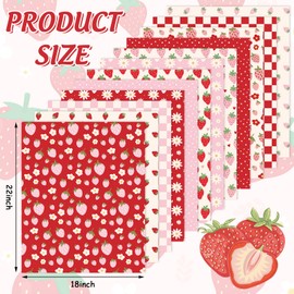 FYSUIMU 12Pcs Strawberry Cotton Fabric Bundles Red Pink Strawberry Flower Plaid Fat Quarters Spring Summer Sewing Fabrics for DIY Craft Party Decor, 18 x 22 Inch