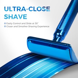 Double Sided Safety Razor for Men Women, 10 Blades Eco Friendly Razor, Metal Razor with Exquisite Handle (Blue)