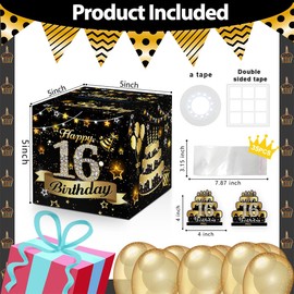 16 Years Old Surprise Box Gift Box for Pull, 16th Birthday Money Gift Ideas, Black Gold Birthday Party Decor, Money DIY Set-Included 35 Bags