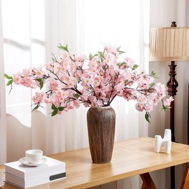 Thiccywoov Artificial Cherry Blossom Branches 38 Inch Fake Spring Silk Cherry Blossom Tree Stems 4 Pcs Faux Flowers Floral Arrangements for Home Vase Wedding Table Decor(Light Pink)