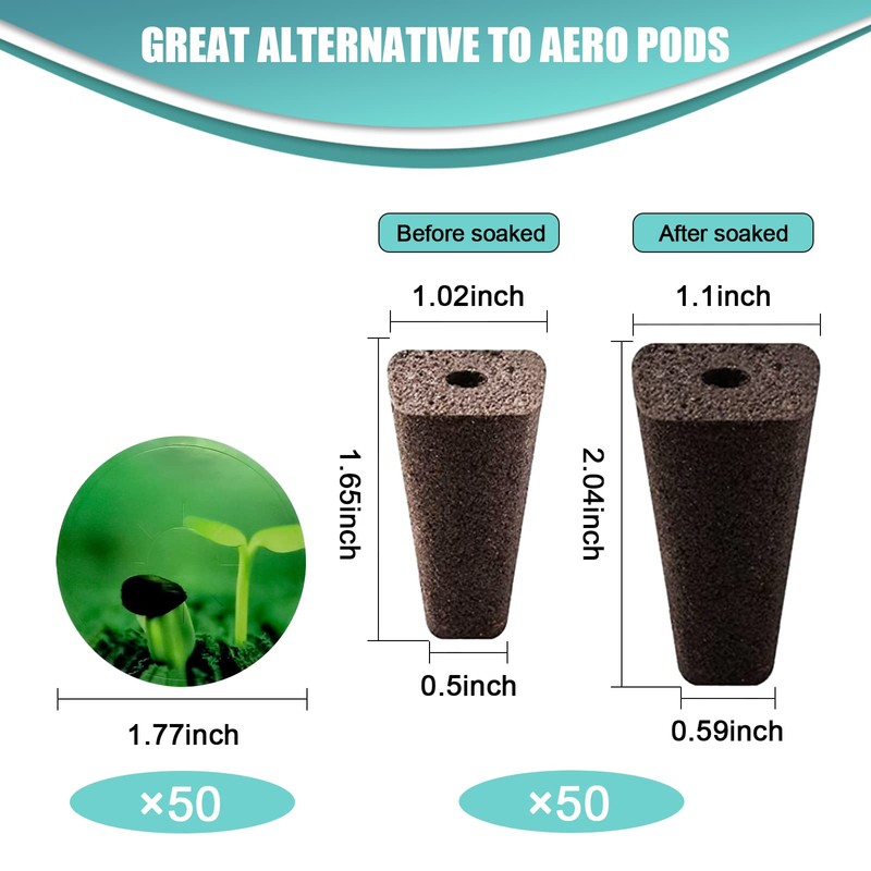Haligo 100pcs Square Pods for Hydroponics Growing System, 50pcs Square