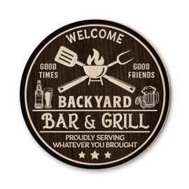 MUCHNEE Backyard Bar & Grill Sign, BBQ Party Sign Wall Hanging Decoration for Patio Deck Paradise Restaurant, Vintage Barbecue Home Bar Accessories, Backyard Décor, BBQ Barbeque Wood Sign, Kitchen Décor