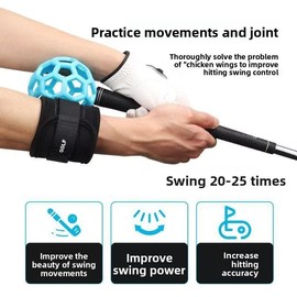 Golf Training Aid Bundle - 3-in-1 Golf Aid kit Including Golf Swing Trainer Ball, 60Pcs Impact Tape and 2Pcs T-Grips Corrector | Improve Swing Rhythm, Grip & Impact Precision | Perfect for Home (Blue)
