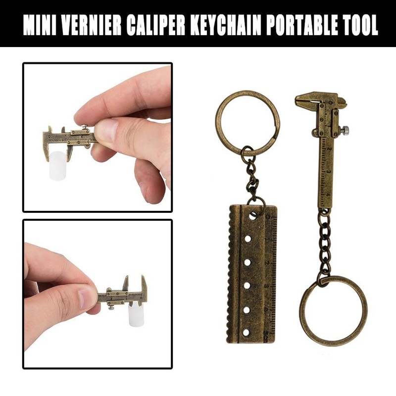 Brown Mini Vernier Calipers,Portable Metal Vernier Caliper Straight Tooth Keychain