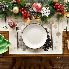 Artoid Mode Pink Pine Trees Christmas Placemats Set of 4 30 x 45 cm Winter Xmas Place Mats Washable Place Mats Kitchen Party Decoration