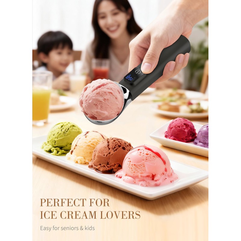 Ice Cream Scoop, Heated Ice Cream Scoop Rechargeable | Black