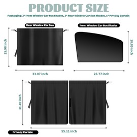 5PCS Car Window Shade,Black Out Window Covers Kit with 2 Magnetic Front Windows Shade & 2 Strap Rear Windows Shades,Detachable Car Privacy Curtain Cars Camping Accessories