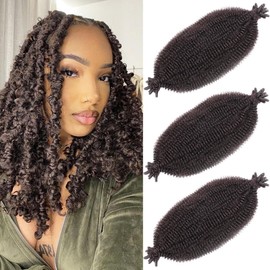 Leeven 16 Inch Springy Twist Hair for Afro Marley Locs 3 Packs Afro Kinky Curly Marley Braiding Hair Extensions Pre Separated Popping Spring Twist Crochet Hair for Distressed Locs /4#