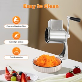 Manual Rotary Cheese Grater Grinder,Hand Crank Vegetable Carrot Shredder Round Mandoline Veggie Drum Slicer with 5 Drum Blades Stainless Steel Manual Food Slicer Vegetable Nut Chooper