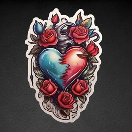 heart and rose temporary tattoo - Specification: red and blue heart with roses