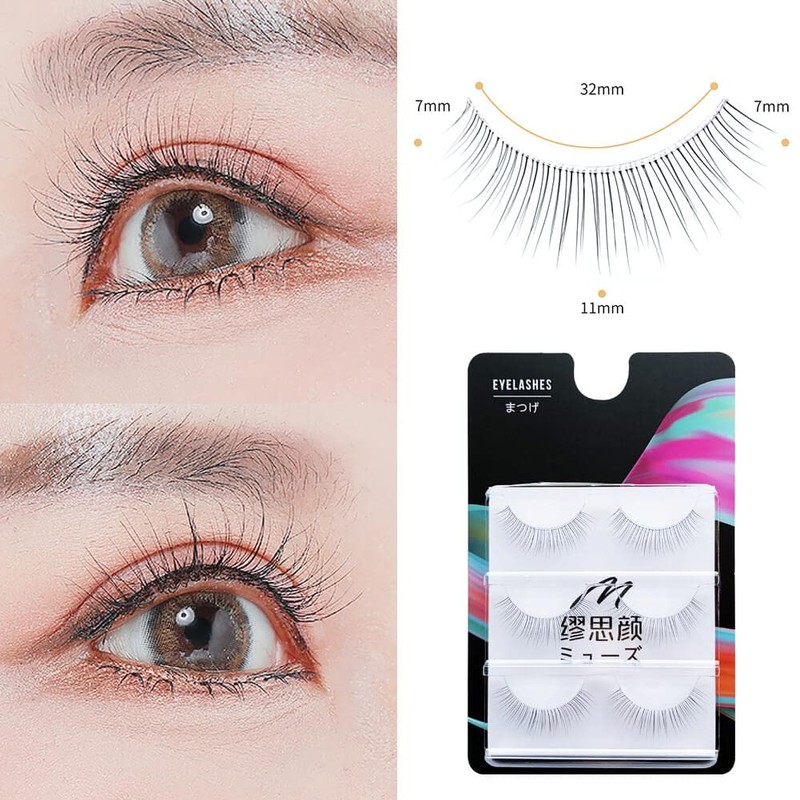 Musegetes False Eyelashes 4D Clear Band False Eyelashes Natural False