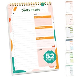 Decorably Daily Planner Pad Minimalist, 52 Sheets Daily to Do List Notepad, 6.5x10" Spring-Bound Daily Planner Notepad, Daily Plan Notepad, To Do Notepad, Daily To Do List Planner Daily To Do List Pad