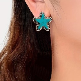 Western Outfit for Women Silver Star Western Earrings Turquoise Earrings for Women Dangle Boho Jewelry Gifts Westerns Dress