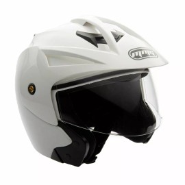 MMG Motorcycle Scooter Open Face Helmet Crux Flip Up Visor DOT (XL, Shiny White)