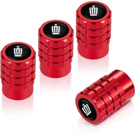 Air Valve Cap, Crown, High-Grade Alloy, for Cars and Motorcycles, Tire Valves, Set of 4, Crown, Red