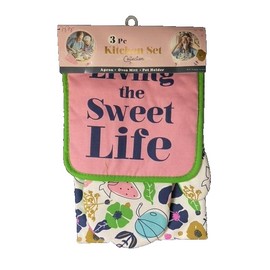 Kitchen 3 Pc Kitchen Set Collection - Apron/Oven Mitt/Pot Holder (Sweet Life)