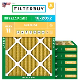 Filterbuy 16x20x2 Air Filter MERV 11 Superior Pet & Allergy Defense (6-Pack), Electrostatic Pleated HVAC AC Furnace Filters Replacement, Made in USA (Actual Size: 15.50 x 19.50 x 1.75)