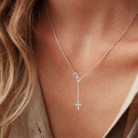 Myfresty Religious Christian Gifts for Women Faith, 925 Sterling Silver Small Dainty Infinity Cross Necklace, Confirmation Baptism Easter Gifts for Her