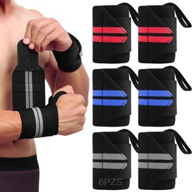 3 Pares Muñequeras Gym, Muñequeras Crossfit Deportivas para Hombres y Mujeres con Soporte Ajustable,para Levantamiento de Pesas, Fitness y Entrenamiento (Rojo, Azul, Gris)