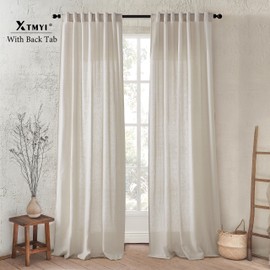 XTMYI Oatmeal 100 Inches Long Country Curtains for Living Room,Sheer Linen Curtains for Bedroom,50 Inches Wide
