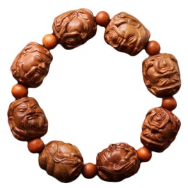 Natural Wood Hand Carving Bangle Bracelet (Guan Gong Yu Warrior)
