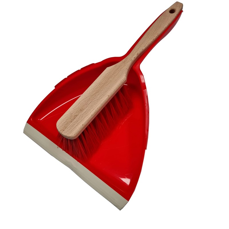 Brushmann Wooden Hand Brush and Plastic Dustpan Set (Red Stiff