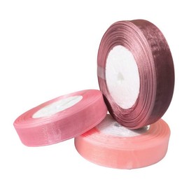 Kemxing 3 Rolls Sheer Organza Ribbon, 6.8 x 17.8 ft (20 mm x 45 m) Each Roll Gift Ribbon, Chiffon Ribbon, DIY Craft Supplies, Decorative Ribbon, For Gift Wrapping, Bouquet, Wedding, Party Decoration, Bow Making, Ribbon Roll (Pink Series)