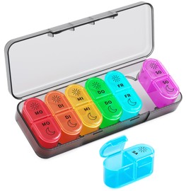 Pill Box 7 Days Morning Evening, Pill Box Week 2 Compartments Large, Medication Box 7 Days with Pill Box Small for On the Go Tablet Organiser 14 Days Portable Tablet Box (Black)