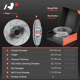 A-Premium 12.56 inch (319mm) Front Drilled and Slotted Disc Brake Rotors + Ceramic Pads Kit Compatible with Select Toyota Models - Highlander 2001 2002 2003 2004 2005 2006 2007, 6-PC Set