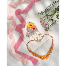 Aoksunova 3 Rolls of Gift Ribbon, 3.8 cm x 6.3 m Terracotta Ribbon, Wedding Chiffon Ribbon, Fabric Ribbon